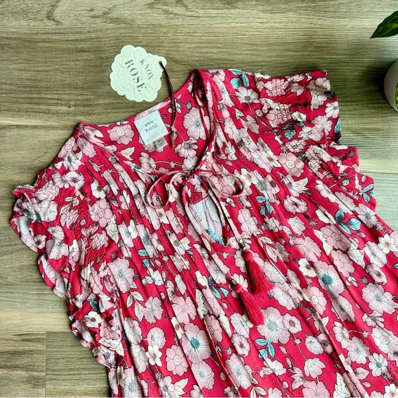 Knox Rose Red and White Floral Flutter Sleeve Peasant Boho Blouse – Size XS - Picture 3 of 12
